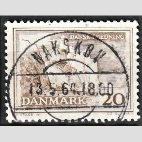 FRIMRKER DANMARK | 1962 - AFA 411 - Mns klint - 20 re grbrun - Pragt Stemplet Nakskov