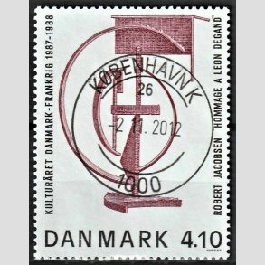 FRIMRKER DANMARK | 1988 - AFA 918 - Dansk-fransk kulturr - 4,10 Kr. brunrd/sort - Pragt Stemplet