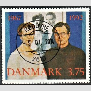FRIM�RKER DANMARK | 1992 - AFA 1023 - S�lvbryllup - 3,75 Kr. flerfarvet - Pragt Stemplet