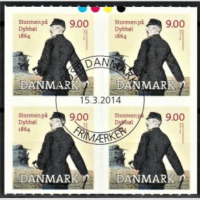FRIMRKER DANMARK | 2014 - AFA 1770 - Dybbl 1864 - 9,00 Kr. flerfarvet i 4-blok - Lux Stemplet
