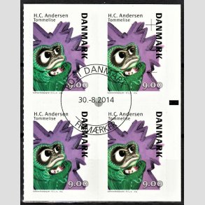 FRIMRKER DANMARK | 2014 - AFA 1789 - H.C. Andersen - 9,00 Kr. Tommelise i 4-blok - Pragt Stemplet