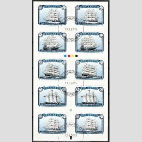 FRIMRKER DANMARK | 2015 - AFA 1827-30 - Sejlskibe - 7,00 Kr. Danmark i 10-blok - Pragt Stemplet