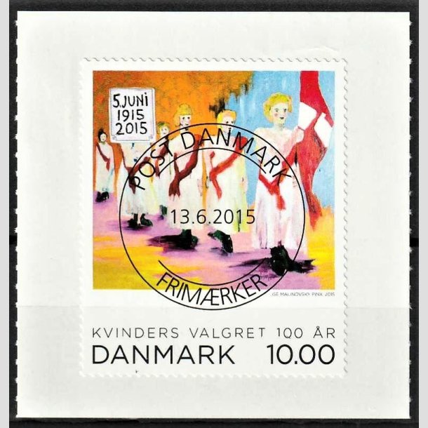 FRIMRKER DANMARK | 2015 - AFA 1832 - Kvinders valgret 100 r - 10,00 Kr. - Pragt Stemplet 