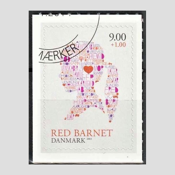 FRIMRKER DANMARK | 2013 - AFA 1768 - Red barnet - 9,00 + 1 Kr. flerfarvet - Hjrne stemplet