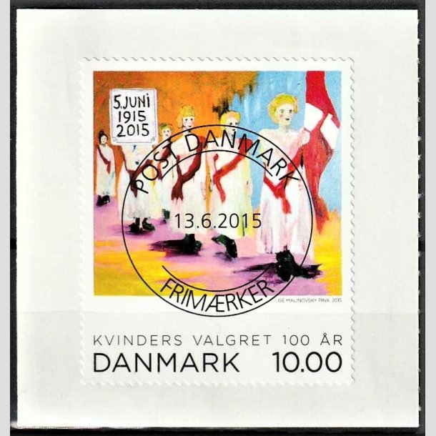 FRIMRKER DANMARK | 2015 - AFA 1832 - Kvinders valgret 100 r - 10,00 Kr. - Pragt Stemplet 