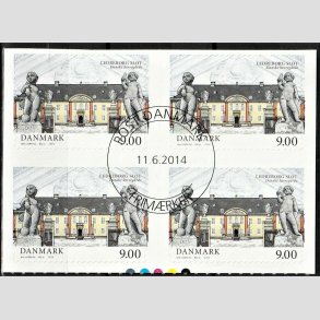 FRIMRKER DANMARK | 2014 - AFA 1784 - Danske herregrde III - 9,00 Kr. Ledreborg slot i 4-blok - Pragt Stemplet