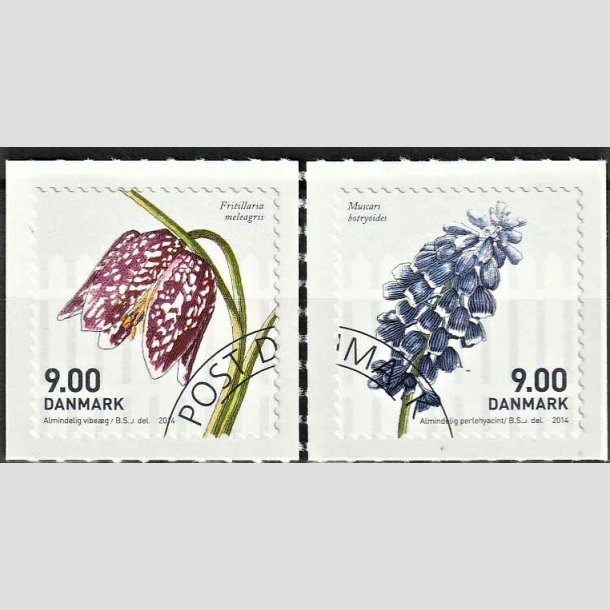 FRIMRKER DANMARK | 2014 - AFA 1766,1767 - Forrsblomster - 9,00 + 9,00 Kr. flerfarvet - Hjrne Stemplet