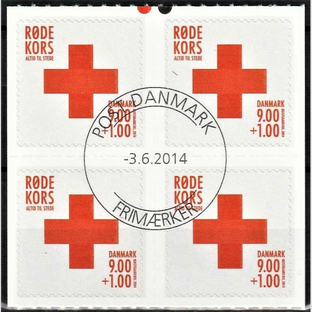 FRIMRKER DANMARK | 2014 - AFA 1782 - Rde Kors - 9,00 + 1,00 Kr. rd i 4-blok - Pragt Stemplet