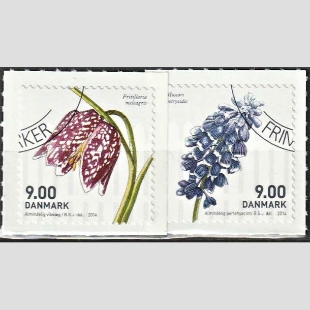 FRIMRKER DANMARK | 2014 - AFA 1766,1767 - Forrsblomster - 9,00 + 9,00 Kr. flerfarvet - Hjrne Stemplet