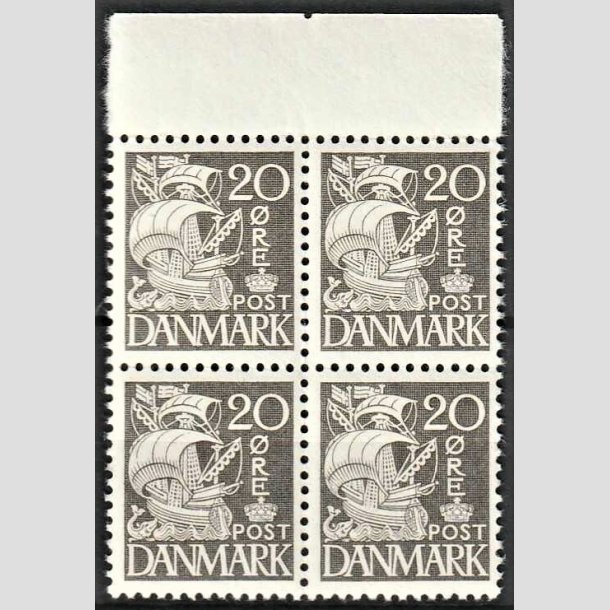 FRIMRKER DANMARK | 1937-40 - AFA 204a - Karavel 20 re gr Type II i 4-blok - Postfrisk