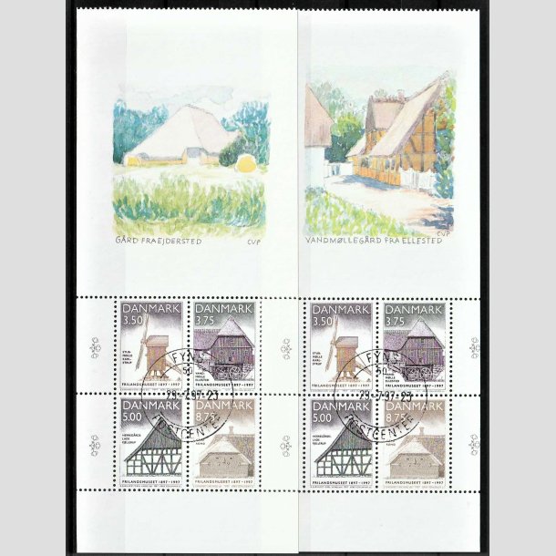 FRIMRKER DANMARK | 1997 - AFA 1143A,1143B - Frilandsmuseet 100 r. - Miniark med vignet 2 x 21,00 Kr. flerfarvet - Pnt Stemplet