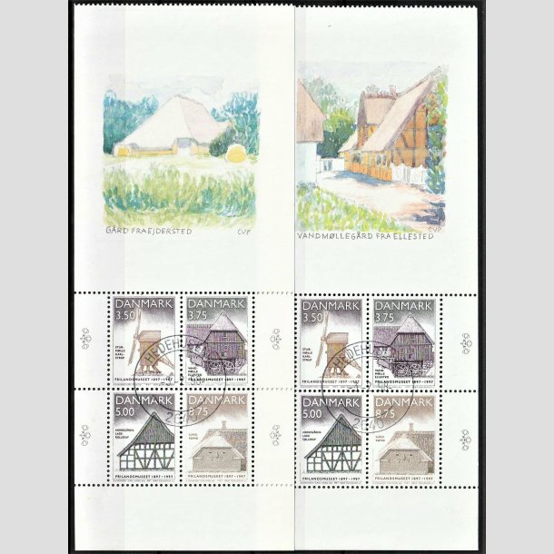 FRIMRKER DANMARK | 1997 - AFA 1143A,1143B - Frilandsmuseet 100 r. - Miniark med vignet 2 x 21,00 Kr. flerfarvet - Pnt Stemplet Hedehusene