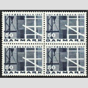 FRIMRKER DANMARK | 1967 - AFA 457 - Kbenhavns 800 rs jubilum - 80 re mrkbl i 4-blok - Postfrisk