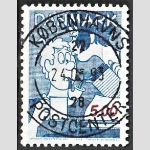 FRIM�RKER DANMARK | 1992 - AFA 1031 - Danske tegneseriefigurer - 5,00 Kr. bl�/r�d - Pragt Stemplet