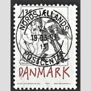 FRIM�RKER DANMARK | 1992 - AFA 1030 - Danske tegneseriefigurer - 4,75 Kr. sort/r�d - Pragt Stemplet