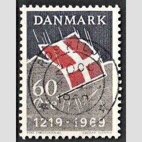 FRIM�RKER DANMARK | 1969 - AFA 484 - Dannebrog 750 �r - 60 �re m�rkbl�/gr�/r�d - Pragt Stemplet Roskilde