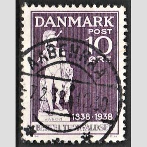 FRIM�RKER DANMARK | 1938 - AFA 250 - Thorvaldsen 10 �re violet - Lux Stemplet Aabenraa