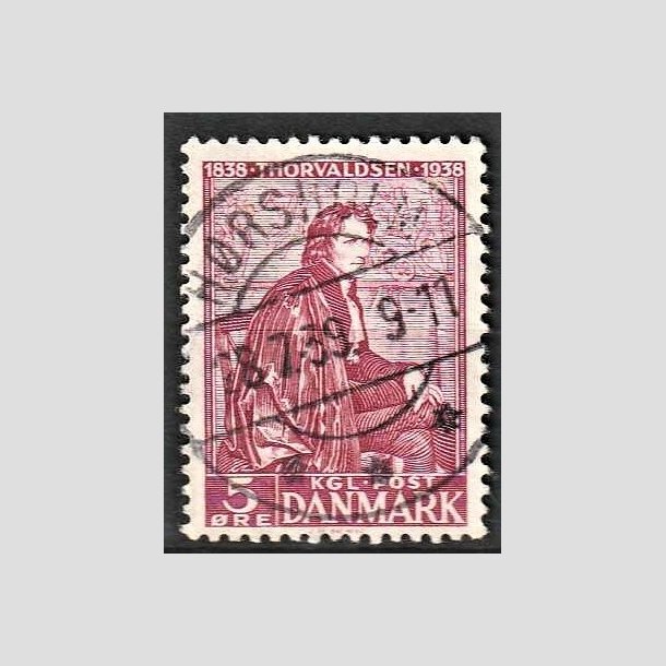 FRIMRKER DANMARK | 1938 - AFA 249 - Thorvaldsen 5 re rdlilla - Lux Stemplet Hrsholm