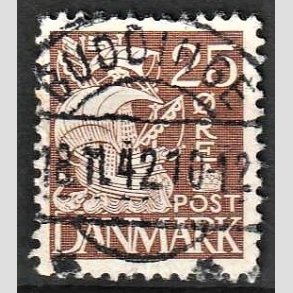 FRIM�RKER DANMARK | 1937-40 - AFA 214a - Karavel 25 �re brun Type II - Lux Stemplet Buddinge