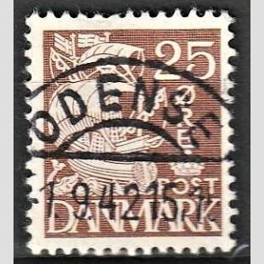 FRIM�RKER DANMARK | 1937-40 - AFA 214a - Karavel 25 �re brun Type II - Lux Stemplet Odense