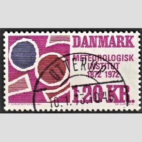 FRIM�RKER DANMARK | 1972 - AFA 523 - Meterologisk Institut 100 �r - 1,20 Kr. r�dviolet/r�dbrun/bl� - Lux Stemplet Otterup
