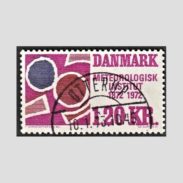 FRIMRKER DANMARK | 1972 - AFA 523 - Meterologisk Institut 100 r - 1,20 Kr. rdviolet/rdbrun/bl - Lux Stemplet Otterup