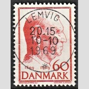 FRIM�RKER DANMARK | 1969 - AFA 481 - Fredrik IX 70 �r - 60 �re r�d - Pragt Stemplet Lemvig