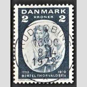 FRIMRKER DANMARK | 1970 - AFA 508 - Bertel Thorvaldsen - 2 Kr. bl - Lux Stemplet 