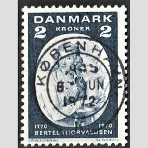FRIM�RKER DANMARK | 1970 - AFA 508 - Bertel Thorvaldsen - 2 Kr. bl� - Lux Stemplet 
