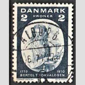 FRIM�RKER DANMARK | 1970 - AFA 508 - Bertel Thorvaldsen - 2 Kr. bl� - Lux Stemplet 