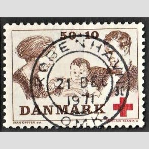 FRIMRKER DANMARK | 1969 - AFA 491 - Dans Rde Kors tillgsvrdi - 50 + 10 re brun/rd - Pragt Stemplet