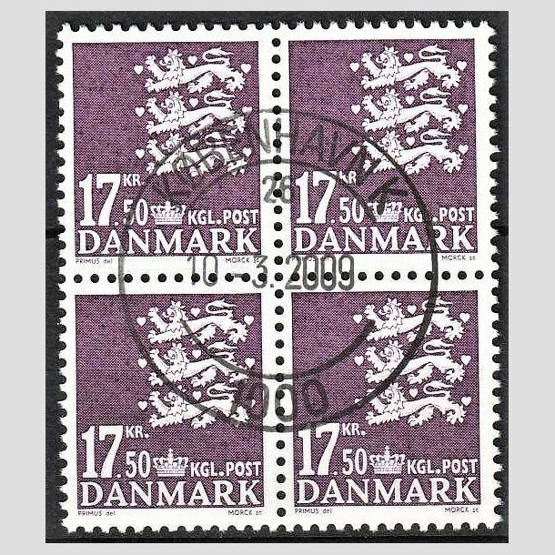 FRIMRKER DANMARK | 2007 - AFA 1491 - Lille Rigsvben - 17,50 Kr. violet i 4-blok - Pragt Stemplet