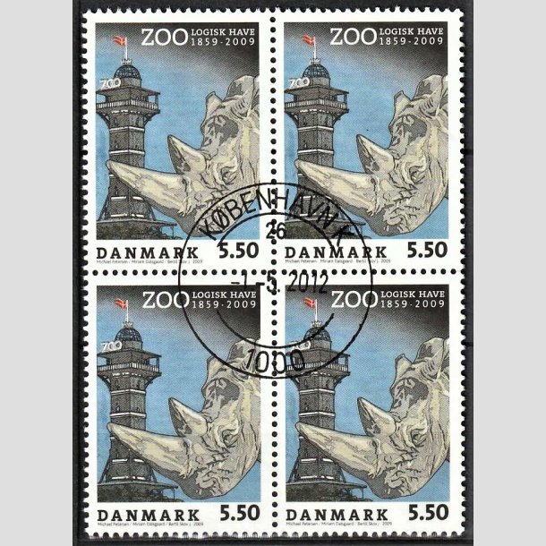 FRIMRKER DANMARK | 2009 - AFA 1578 - Zoologisk Have - 5,50 Kr. flerfarvet i 4-blok - Pragt Stemplet