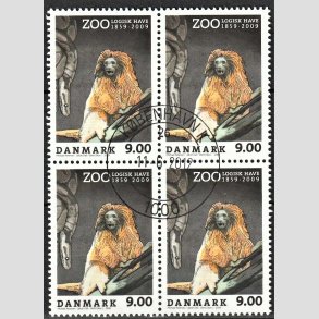 FRIMRKER DANMARK | 2009 - AFA 1581 - Zoologisk Have - 9,00 Kr. flerfarvet i 4-blok - Pragt Stemplet