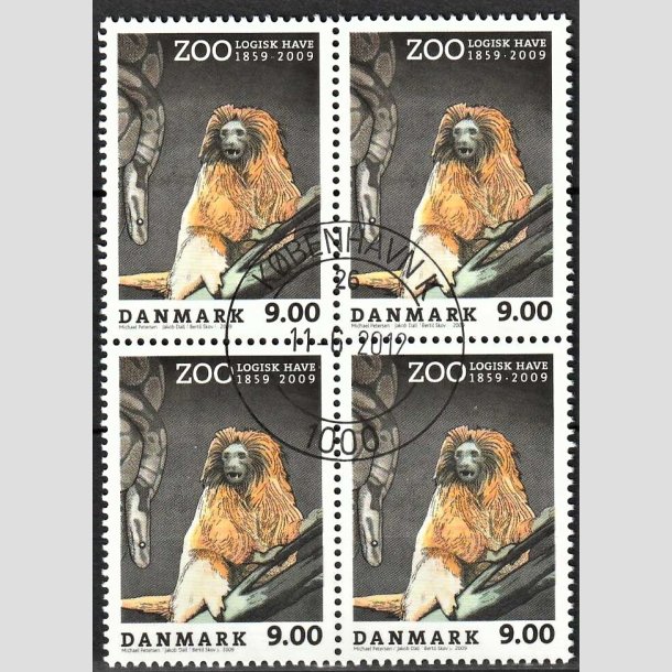 FRIMRKER DANMARK | 2009 - AFA 1581 - Zoologisk Have - 9,00 Kr. flerfarvet i 4-blok - Pragt Stemplet
