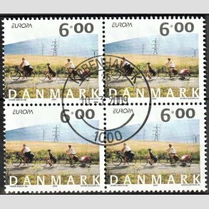 FRIMRKER DANMARK | 2004 - AFA 1396 - Cykel og sejlerferie - 6,00 Kr. flerfarvet i 4-blok - Pragt Stemplet