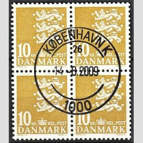 FRIMRKER DANMARK | 2006 - AFA 622a - Lille Rigsvben - 10,00 Kr. gul i 4-blok - Pragt Stemplet