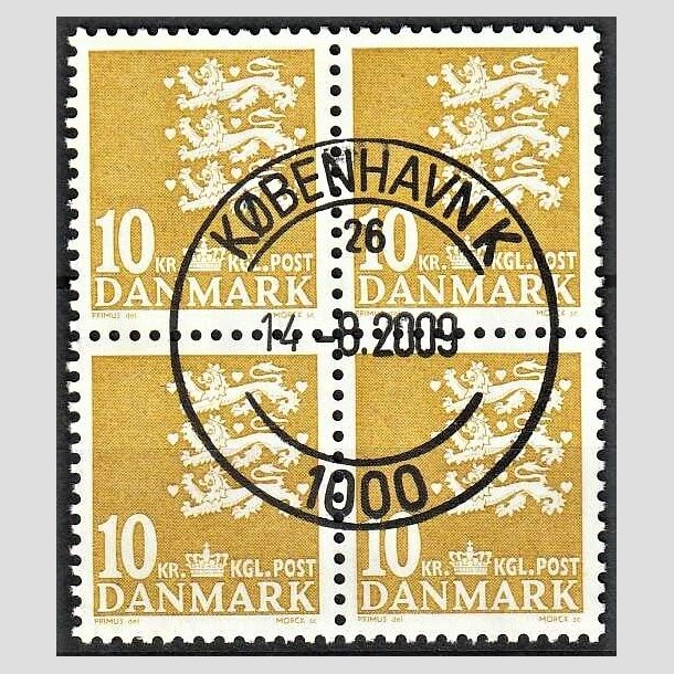 FRIMRKER DANMARK | 2006 - AFA 622a - Lille Rigsvben - 10,00 Kr. gul i 4-blok - Pragt Stemplet