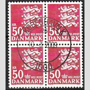 FRIMRKER DANMARK | 1985 - AFA 824 - Rigsvben - 50,00 Kr. rd i 4-blok - Pragt Stemplet 