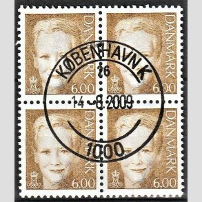 FRIMRKER DANMARK | 2001 - AFA 1285 - Dronning Margrethe II - 6,00 brun i 4-blok - Pragt Stemplet