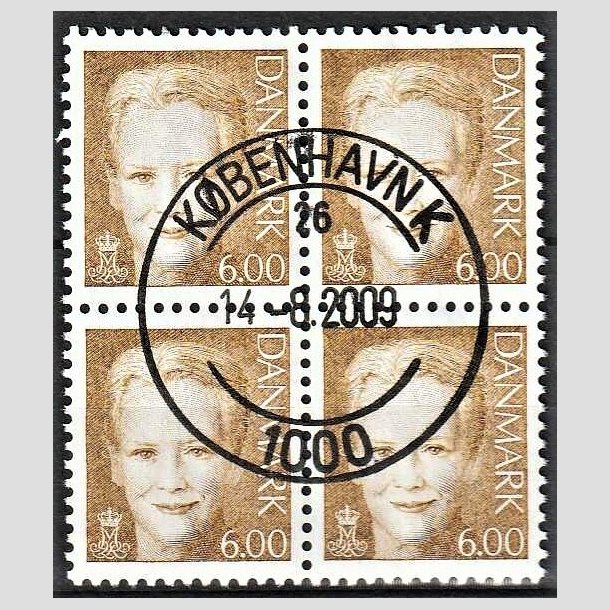FRIMRKER DANMARK | 2001 - AFA 1285 - Dronning Margrethe II - 6,00 brun i 4-blok - Pragt Stemplet