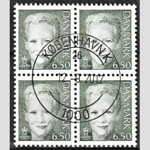 FRIMRKER DANMARK | 2002 - AFA 1305 - Dronning Margrethe II - 6,50 stlgrn i 4-blok - Pragt Stemplet