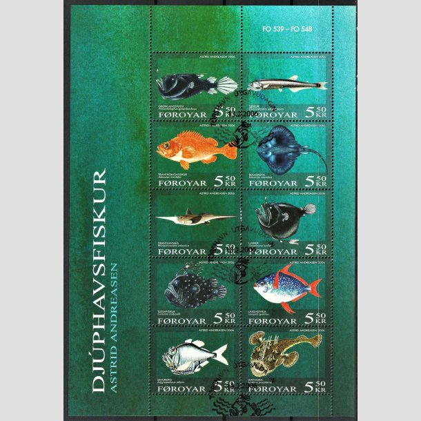 FRIMRKER FRERNE | 2006 | AFA 539-48 | Dybhavsfisk - Miniark flerfarvet - Stemplet