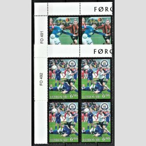 FRIM�RKER F�R�ERNE | 2004 | AFA 491,492 | FIFA 100 �r - 5,00 + 6,50 kr. flerfarvet i marginal 4-blok - Postfrisk