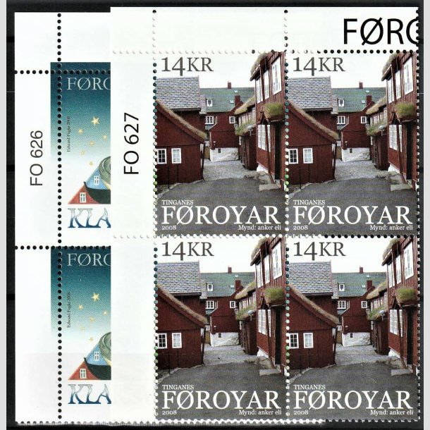 FRIMRKER FRERNE | 2008 | AFA 627,628 | Klarksvik + Tinganes - 5,50 + 14,00 kr. flerfarvet i marginal 4-blokke - Postfrisk