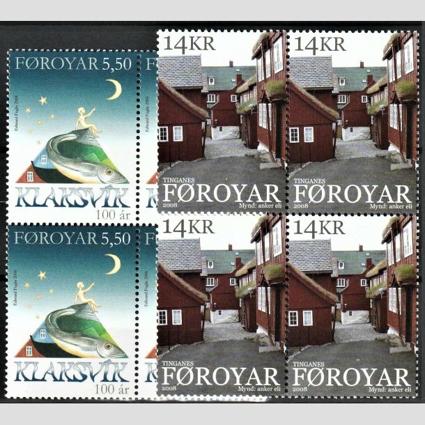 FRIMRKER FRERNE | 2008 | AFA 627,628 | Klarksvik + Tinganes - 5,50 + 14,00 kr. flerfarvet i 4-blokke - Postfrisk