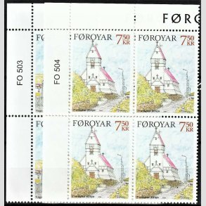 FRIM�RKER F�R�ERNE | 2004 | AFA 503,504 | Kirker - 5,50 + 7,50 kr. flerfarvet i marginal 4-blokke - Postfrisk