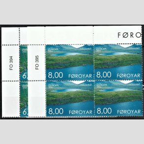 FRIM�RKER F�R�ERNE | 2001 | AFA 394,395 | Europam�rker - 6,00 + 8,00 kr. flerfarvet i marginal 4-blokke - Postfrisk