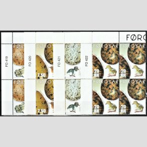 FRIM�RKER F�R�ERNE | 2002 | AFA 419-22 | Fugle�g - 5,00 - 20,00 kr. flerfarvet i marginal 4-blokke - Postfrisk