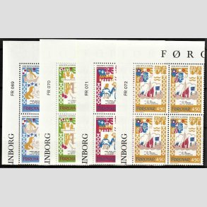 FRIM�RKER F�R�ERNE | 1982 | AFA 69-72 | Dansevisen - 220 - 450 �re i komplet s�t marginal 4-blokke - Postfrisk